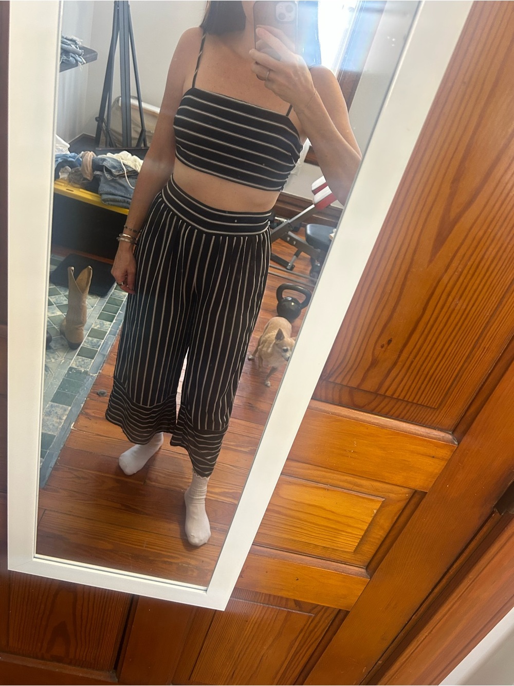 Nasty Gal Striped Black & White Crop Top and Wide-Leg Pants Set